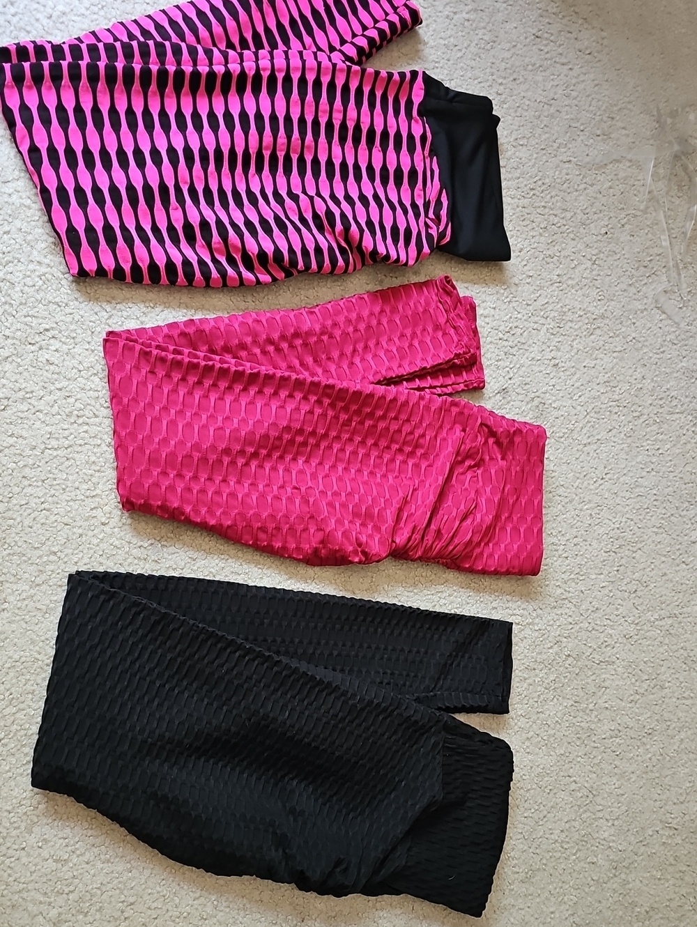 3 Pack Textured Leggings in Hot Pink & Black